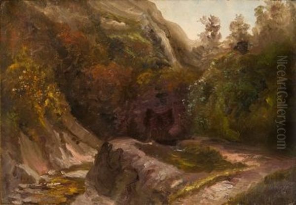 Steiniger Weg In Gebirgslandschaft Oil Painting by Christian Friedrich Gille