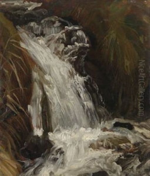 Gischtender Wasserfall Oil Painting by Christian Friedrich Gille