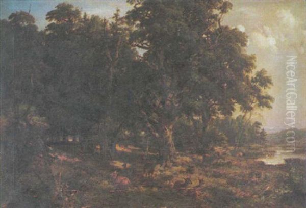 Waldlandschaft Mit Ruhendem Wild Oil Painting by Christian Friedrich Gille