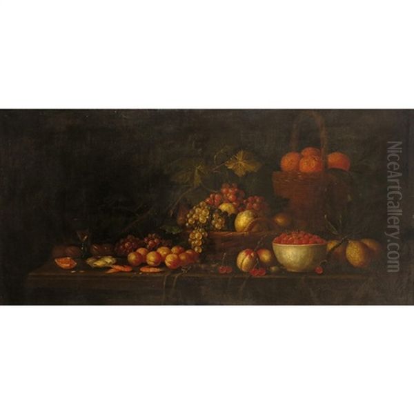 Still Life Of Fruit And Shellfish On A Shelf Oil Painting by Jan Pauwel Gillemans The Elder