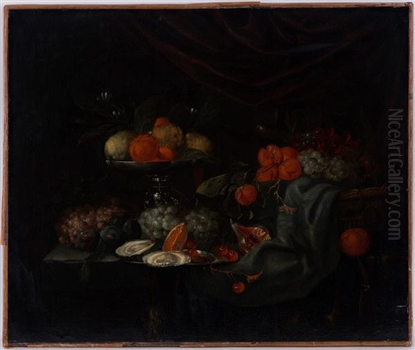 Nature Morte Aux Fruits Et Aux Huitres Oil Painting by Jan Pauwel Gillemans The Elder