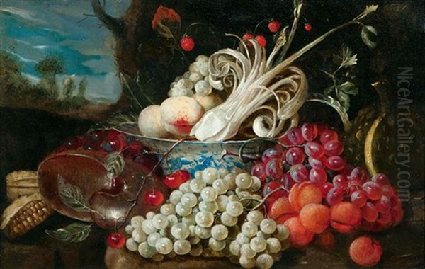 Stilleben Mit Fruchten, Nautilus Und Chinesicher Schale Oil Painting by Jan Pauwel Gillemans The Elder