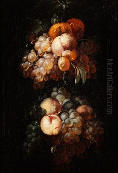 Fruchtgirlande Mit Trauben, Pfirischen Und Zitrusfruchten Oil Painting by Jan Pauwel Gillemans The Elder