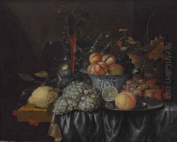 Fruchtestillleben Mit Keramikschale Und Glasern Oil Painting by Jan Pauwel Gillemans The Elder