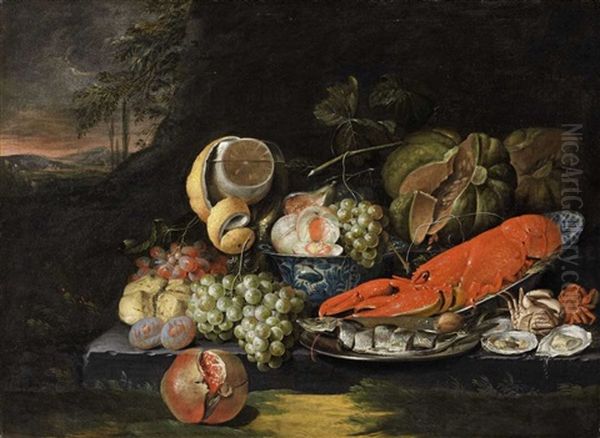 Still Life With Lobster Oil Painting by Jan Pauwel Gillemans The Elder