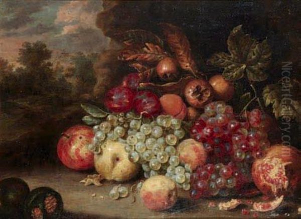 Nature Morte Aux Raisins, Pommes Et Grenades by Jan Pauwel Gillemans The Elder