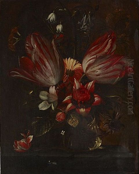 Bouquet De Fleurs Sur Un Entablement Oil Painting by Jan Pauwel Gillemans The Elder