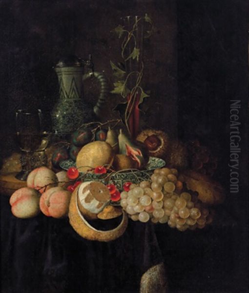 Stillleben Mit Sudfruchten In Einer Schale Aus Ming Porzellan Und Einem Steinzeugkrug Oil Painting by Jan Pauwel Gillemans The Elder