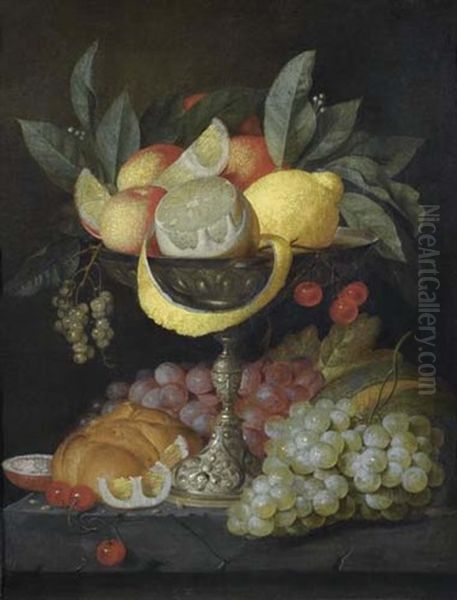 Stilleben Mit Fruchten Und Tazza Oil Painting by Jan Pauwel Gillemans The Elder