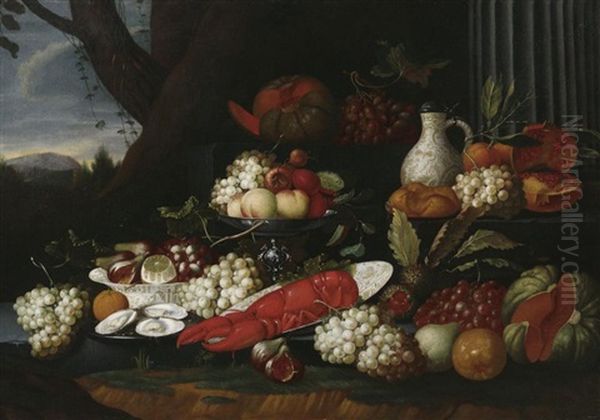 Stilleben Mit Fruchten, Austern Und Hummer Oil Painting by Jan Pauwel Gillemans The Elder