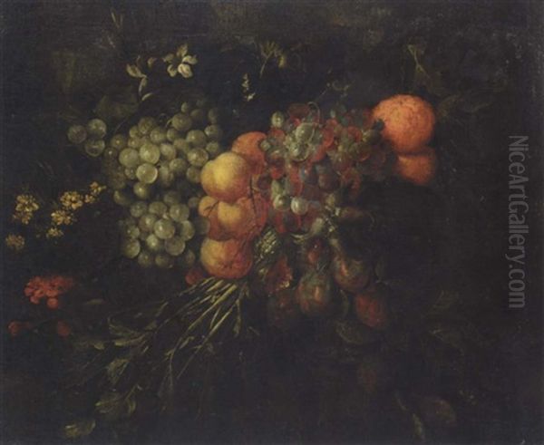 A Still Life Of Fruit And Flowers Oil Painting by Jan Pauwel Gillemans The Elder