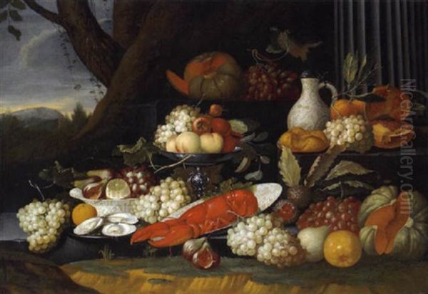 Stilleben Mit Fruchten, Austern Und Hummer by Jan Pauwel Gillemans The Elder