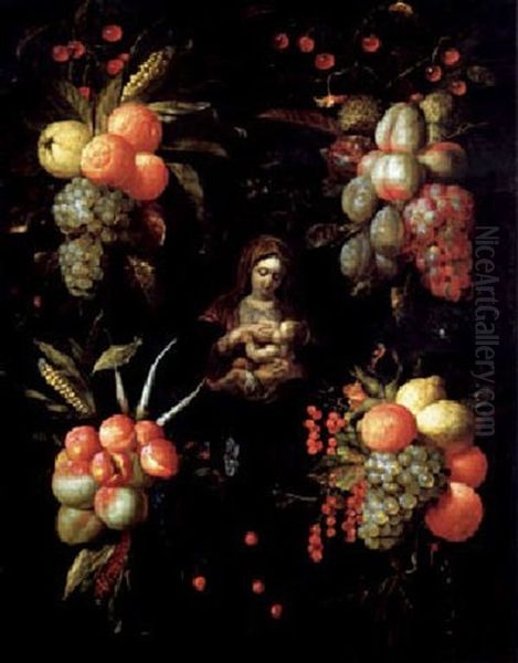 Madonna Mit Kind, Gerahmt Von Einer Steinernen Kartusche Oil Painting by Jan Pauwel Gillemans The Elder