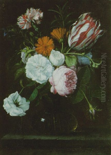 Blumen In Einer Glasvase Oil Painting by Jan Pauwel Gillemans The Elder