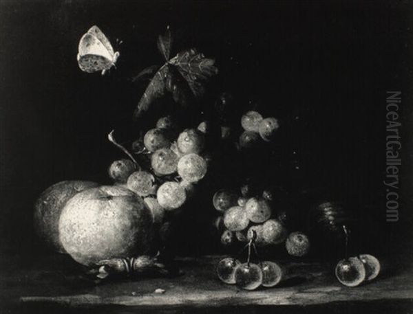 Still Life With Grapes And Cherries Oil Painting by Jan Pauwel Gillemans The Elder