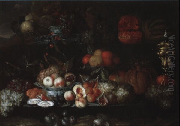 Nature Morte De Fruits, Hanap Et Pieces De Porcelaine Oil Painting by Jan Pauwel Gillemans The Elder