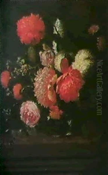 Vase De Fleurs Sur Un Entablement Oil Painting by Jan Pauwel Gillemans The Elder