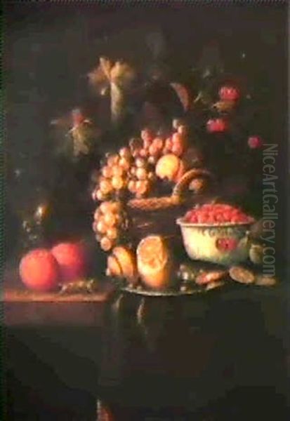 Nature Morte Aux Fruits Disposes Sur Un Tapis               Recouvrant Un Entablement Oil Painting by Jan Pauwel Gillemans The Elder