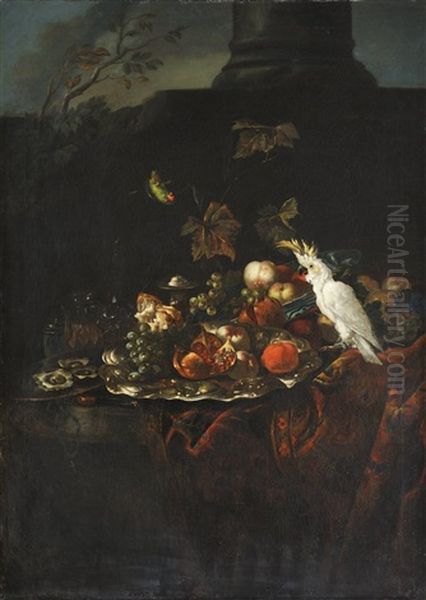 Still Life With Parrot And Fruit Oil Painting by Jan Pauwel Gillemans the Younger