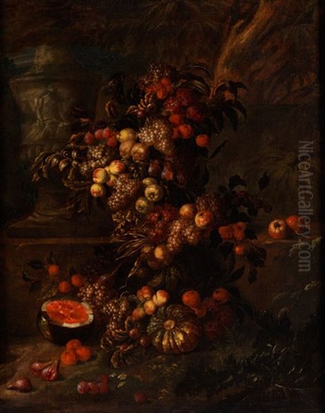 Fruchtestillleben Mit Antiker Steinvase Oil Painting by Jan Pauwel Gillemans the Younger