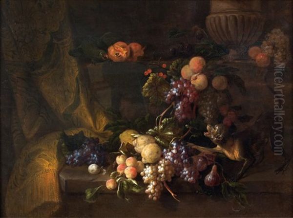 Nature Morte Aux Raisins, Singe Et Perroquet by Jan Pauwel Gillemans the Younger