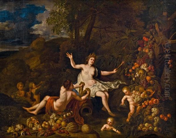 Allegorie Der Erd - Landschaft Mit Ceres, Putten Und Reicher Obststaffage Oil Painting by Jan Pauwel Gillemans the Younger