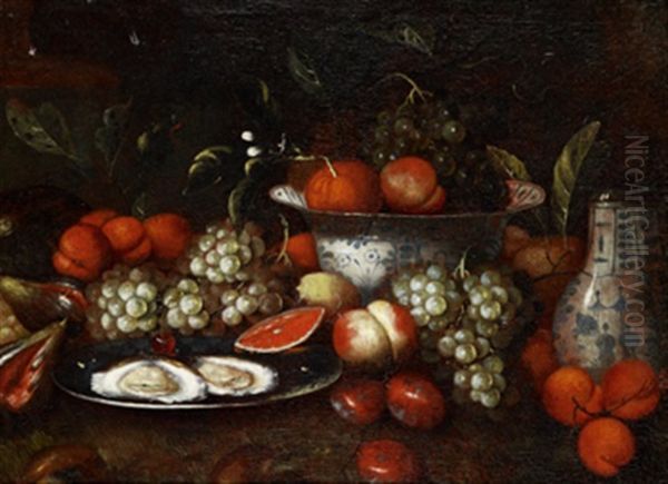 Stilleben Med Ostron Och Frukter Oil Painting by Jan Pauwel Gillemans the Younger