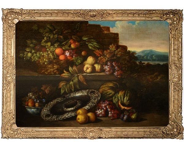 Table Still Life With Fruit And A Silver Dish Oil Painting by Jan Pauwel Gillemans the Younger