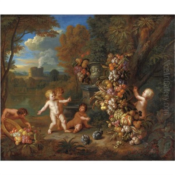 Trionfo Di Frutta Con Putti Oil Painting by Jan Pauwel Gillemans the Younger