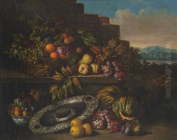 Groses Stillleben Mit Fruchten Und Einer Silberschale Oil Painting by Jan Pauwel Gillemans the Younger