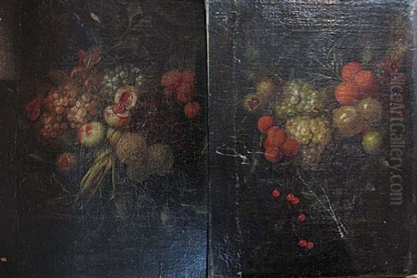 Raisins, Chataignes, Oranges Et Cerises (+ Raisins, Peches Et Epis De Bles; Pair) Oil Painting by Jan Pauwel Gillemans the Younger