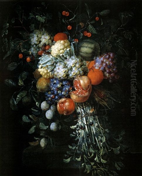 Fruchtestilleben (+ Gemusestilleben; Pair) Oil Painting by Jan Pauwel Gillemans the Younger