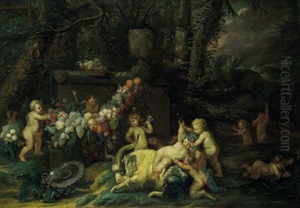 Bacchanal Von Putten In Einem Schlosspark Oil Painting by Jan Pauwel Gillemans the Younger