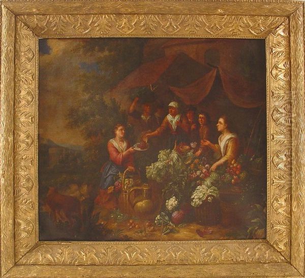 Flower And Vegetable Sellers Oil Painting by Jan Pauwel Gillemans the Younger