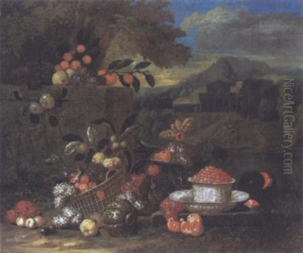 Nature Morte De Fruits Et Agrumes Sur Fond De Paysage Oil Painting by Jan Pauwel Gillemans the Younger