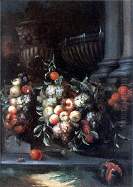 Nature Morte A La Guirlande De Fruits Ornant Une Fontaine Oil Painting by Jan Pauwel Gillemans the Younger