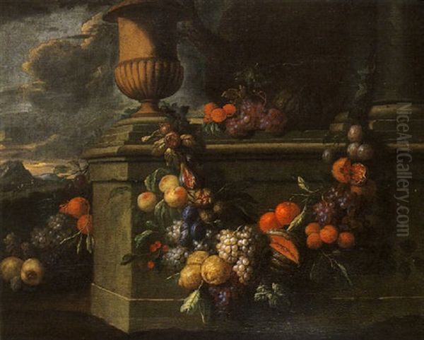 Guirlande De Fruits Decorant Une Architecture Classique Oil Painting by Jan Pauwel Gillemans the Younger