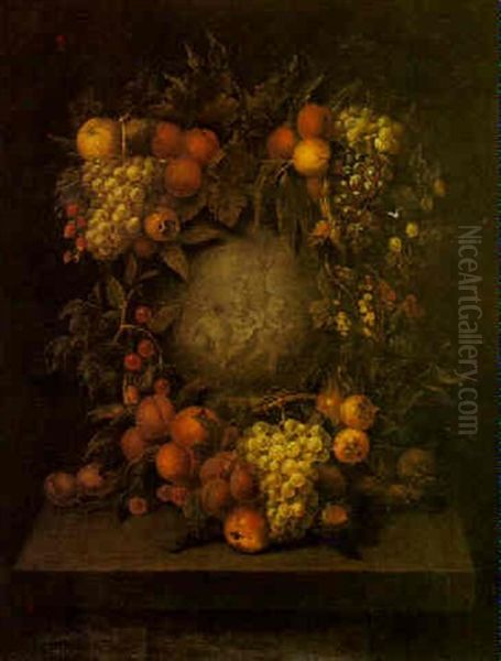 A Still Life Of Fruit And Nuts Encircling An Urn Oil Painting by Jan Pauwel Gillemans the Younger