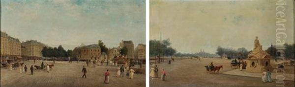 Place De La Concorde; Champs-elysees (2 Works) Oil Painting by Frederic Gillet