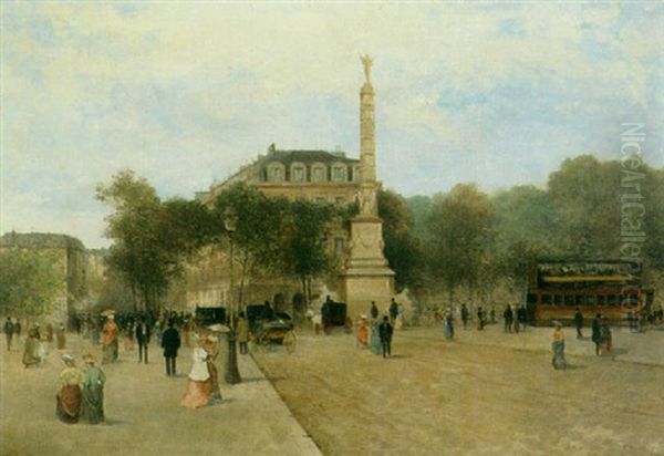 A View Of The Place De La Bastille Oil Painting by Frederic Gillet