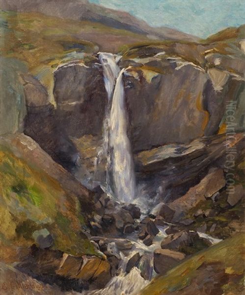 Gebirgslandschaft Mit Wasserfall Oil Painting by Eugene Gilliard