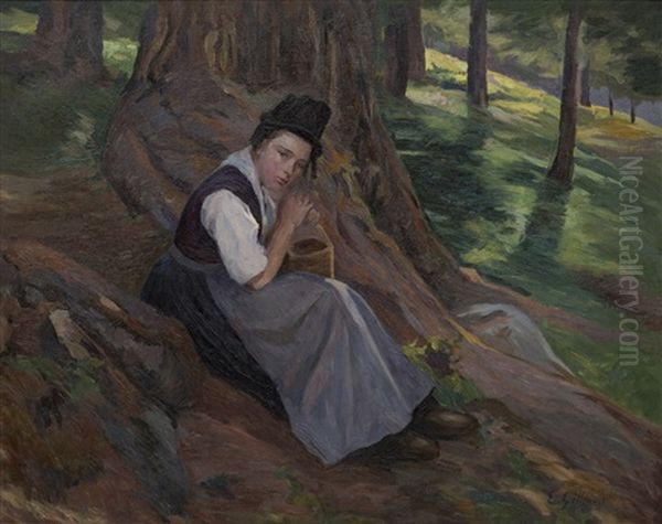 Jeune Saviesanne Au Pied D'un Arbre Oil Painting by Eugene Gilliard