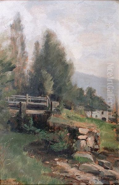 Paysage Au Petit Pont Oil Painting by Eugene Gilliard