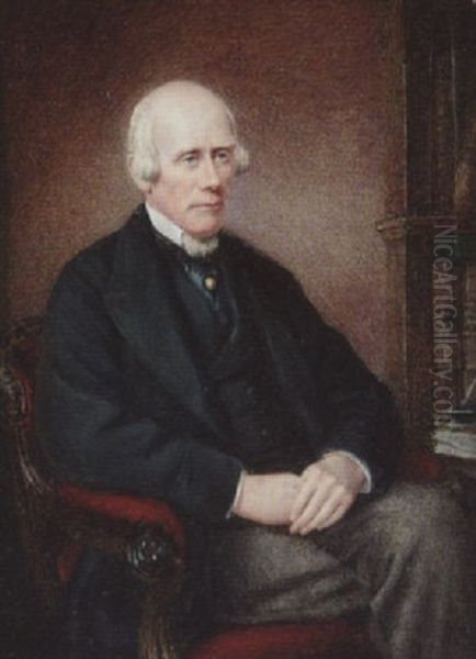 William Wordsworth Seated In A Library Beside A Writing Table, Wearing Black Coat, Waistcoat, Grey Trousers, White Collar And Black Cravat Oil Painting by Margaret Gillies