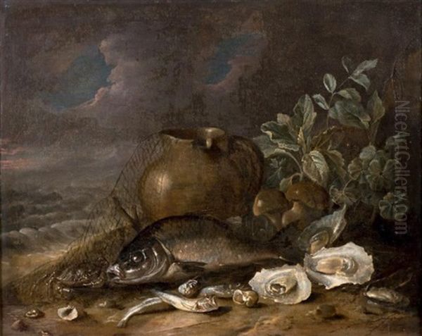 Nature Morte De Poissons Et Crustaces Oil Painting by Jakob Gillig