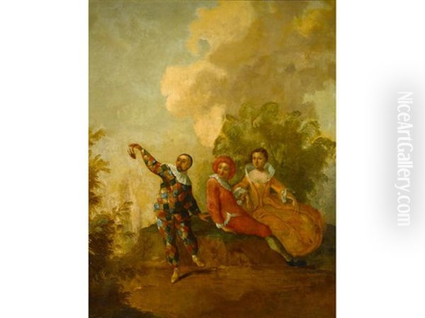 Actors From The Commedia Dell'arte Oil Painting by Claude Gillot