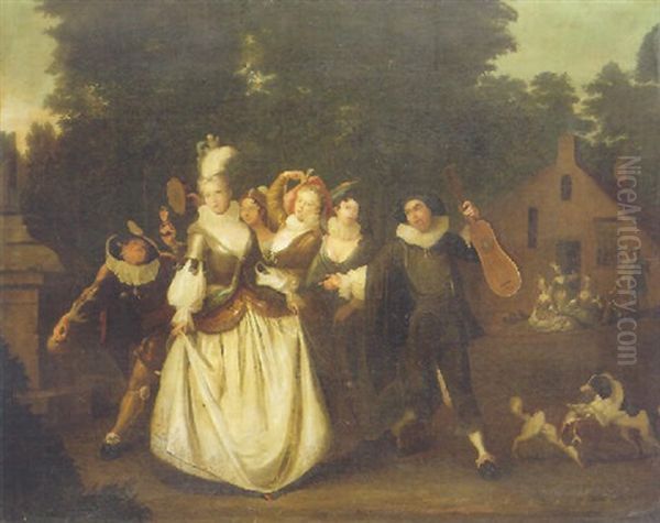 Figures From The Commedia Dell'arte Oil Painting by Claude Gillot