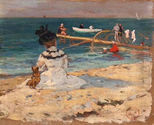 Scene De Plage Oil Painting by Eugene Louis Gillot