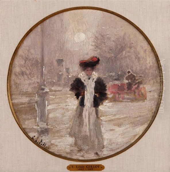 Elegante Sous La Neige Oil Painting by Eugene Louis Gillot