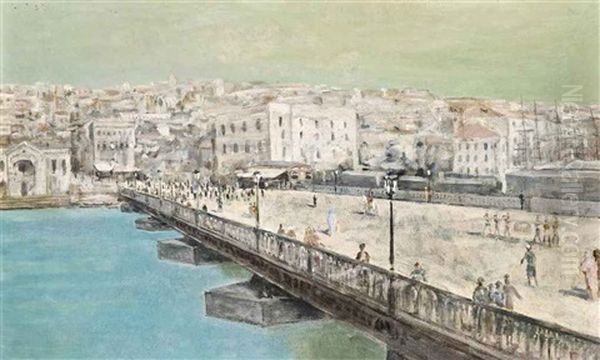 The Galata Bridge, Istanbul Oil Painting by Eugene Louis Gillot